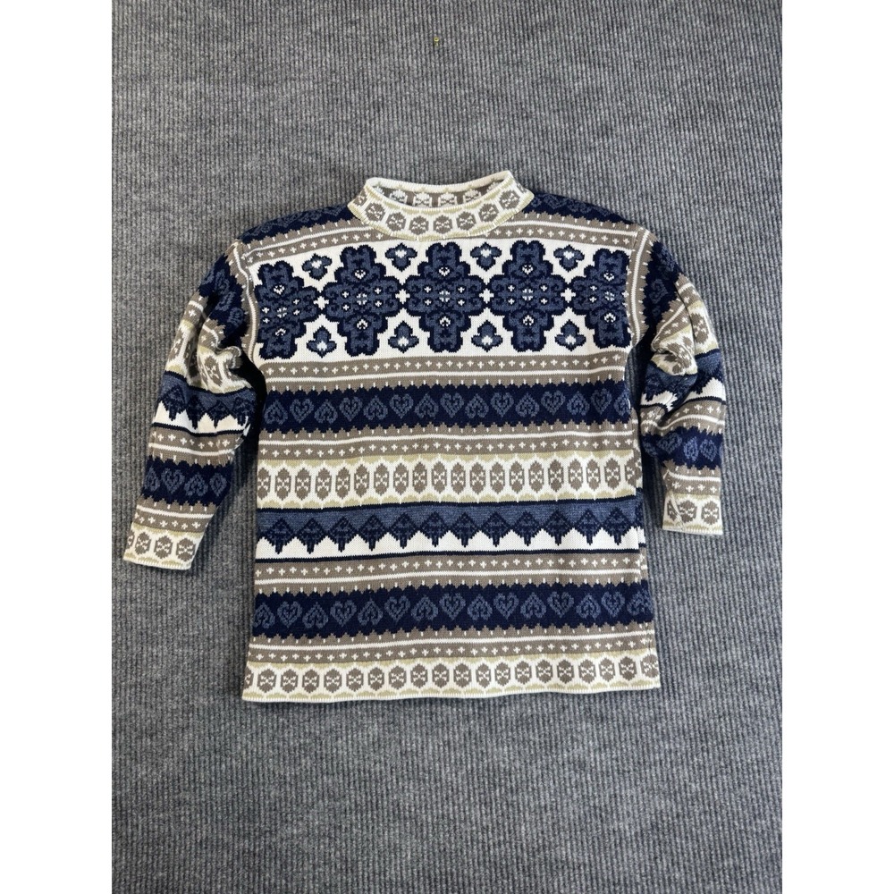 Carriage Court Large Blue Brown Geometric Mock Neck Sweater‎ Women Acrylic